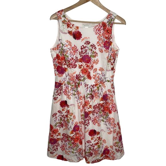 Garnet Hill Dresses & Skirts - Garnet Hill Womens Sleeveless A Line Dress 4 White Pink Floral Cotton Colorful